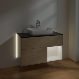 Тумба под раковину Villeroy & Boch Finion 100х50,1 см с подсветкой МДФ шпон дуба/стекло черное матовое G782GFPC