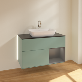 Тумба под раковину Villeroy & Boch Finion 100х50,1 см с подсветкой МДФ оливковый матовый лак/стекло черное матовое G782GKGM