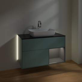 Тумба под раковину Villeroy & Boch Finion 100х50,1 см с подсветкой МДФ оливковый матовый лак/стекло черное матовое G782GKGM