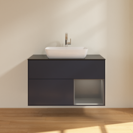 Тумба под раковину Villeroy & Boch Finion 100х50,1 см с подсветкой МДФ темно-синий матовый лак/стекло черное матовое G782GKHG