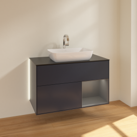 Тумба под раковину Villeroy & Boch Finion 100х50,1 см с подсветкой МДФ темно-синий матовый лак/стекло черное матовое G782GKHG