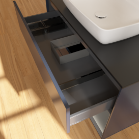 Тумба под раковину Villeroy & Boch Finion 100х50,1 см с подсветкой МДФ темно-синий матовый лак/стекло черное матовое G782GKHG