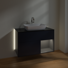 Тумба под раковину Villeroy & Boch Finion 100х50,1 см с подсветкой МДФ темно-синий матовый лак/стекло черное матовое G782GKHG