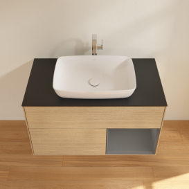 Тумба под раковину Villeroy & Boch Finion 100х50,1 см с подсветкой МДФ шпон дуба/стекло черное матовое G782GKPC