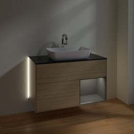 Тумба под раковину Villeroy & Boch Finion 100х50,1 см с подсветкой МДФ шпон дуба/стекло черное матовое G782GKPC