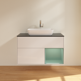 Тумба под раковину Villeroy & Boch Finion 100х50,1 см с подсветкой МДФ глянцевый белый лак/стекло черное матовое G782GMGF