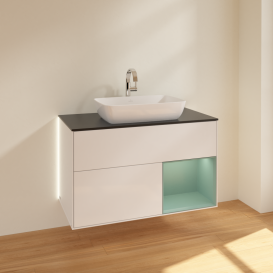 Тумба под раковину Villeroy & Boch Finion 100х50,1 см с подсветкой МДФ глянцевый белый лак/стекло черное матовое G782GMGF