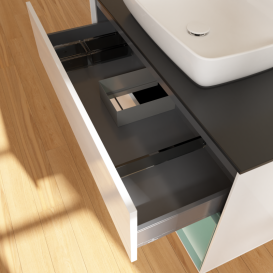 Тумба под раковину Villeroy & Boch Finion 100х50,1 см с подсветкой МДФ глянцевый белый лак/стекло черное матовое G782GMGF