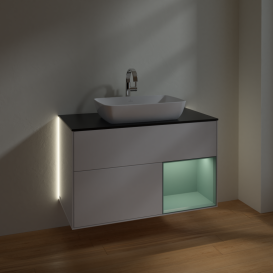 Тумба под раковину Villeroy & Boch Finion 100х50,1 см с подсветкой МДФ глянцевый белый лак/стекло черное матовое G782GMGF