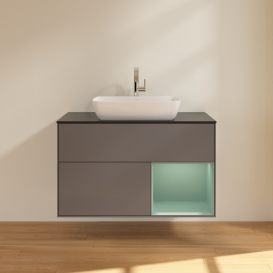 Тумба под раковину Villeroy & Boch Finion 100х50,1 см с подсветкой МДФ антрацит матовый лак/стекло черное матовое G782GMGK