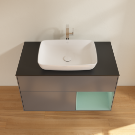 Тумба под раковину Villeroy & Boch Finion 100х50,1 см с подсветкой МДФ антрацит матовый лак/стекло черное матовое G782GMGK