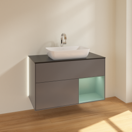 Тумба под раковину Villeroy & Boch Finion 100х50,1 см с подсветкой МДФ антрацит матовый лак/стекло черное матовое G782GMGK