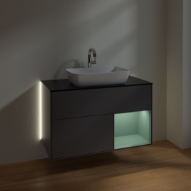 Тумба под раковину Villeroy & Boch Finion 100х50,1 см с подсветкой МДФ антрацит матовый лак/стекло черное матовое G782GMGK