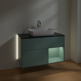 Тумба под раковину Villeroy & Boch Finion 100х50,1 см с подсветкой МДФ оливковый матовый лак/стекло черное матовое G782GMGM