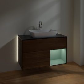 Тумба под раковину Villeroy & Boch Finion 100х50,1 см с подсветкой МДФ шпон грецкого ореха/стекло черное матовое G782GMGN