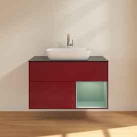 Тумба под раковину Villeroy & Boch Finion 100х50,1 см с подсветкой МДФ пион матовый лак/стекло черное матовое G782GMHB