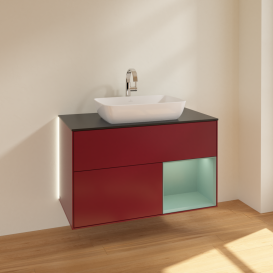 Тумба под раковину Villeroy & Boch Finion 100х50,1 см с подсветкой МДФ пион матовый лак/стекло черное матовое G782GMHB