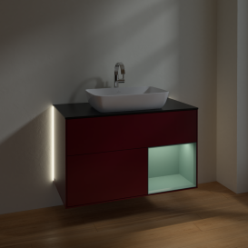 Тумба под раковину Villeroy & Boch Finion 100х50,1 см с подсветкой МДФ пион матовый лак/стекло черное матовое G782GMHB