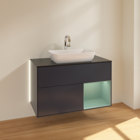 Тумба под раковину Villeroy & Boch Finion 100х50,1 см с подсветкой МДФ темно-синий матовый лак/стекло черное матовое G782GMHG