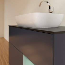 Тумба под раковину Villeroy & Boch Finion 100х50,1 см с подсветкой МДФ темно-синий матовый лак/стекло черное матовое G782GMHG