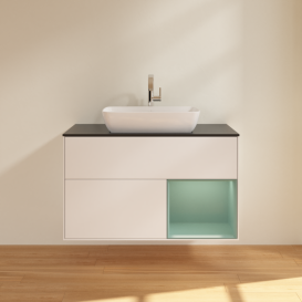 Тумба под раковину Villeroy & Boch Finion 100х50,1 см с подсветкой МДФ белый матовый лак/стекло черное матовое G782GMMT