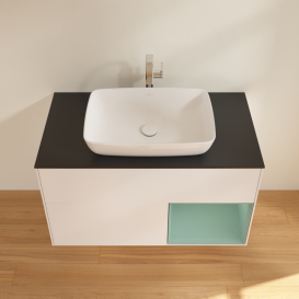 Тумба под раковину Villeroy & Boch Finion 100х50,1 см с подсветкой МДФ белый матовый лак/стекло черное матовое G782GMMT