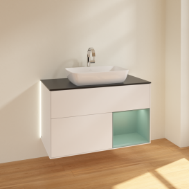 Тумба под раковину Villeroy & Boch Finion 100х50,1 см с подсветкой МДФ белый матовый лак/стекло черное матовое G782GMMT