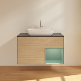 Тумба под раковину Villeroy & Boch Finion 100х50,1 см с подсветкой МДФ шпон дуба/стекло черное матовое G782GMPC