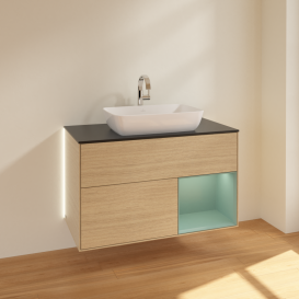 Тумба под раковину Villeroy & Boch Finion 100х50,1 см с подсветкой МДФ шпон дуба/стекло черное матовое G782GMPC