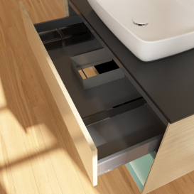 Тумба под раковину Villeroy & Boch Finion 100х50,1 см с подсветкой МДФ шпон дуба/стекло черное матовое G782GMPC