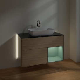 Тумба под раковину Villeroy & Boch Finion 100х50,1 см с подсветкой МДФ шпон дуба/стекло черное матовое G782GMPC