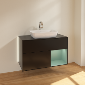 Тумба под раковину Villeroy & Boch Finion 100х50,1 см с подсветкой МДФ черный матовый лак/стекло черное матовое G782GMPD
