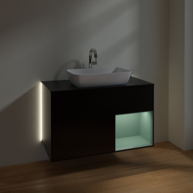 Тумба под раковину Villeroy & Boch Finion 100х50,1 см с подсветкой МДФ черный матовый лак/стекло черное матовое G782GMPD