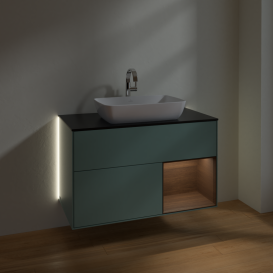 Тумба под раковину Villeroy & Boch Finion 100х50,1 см с подсветкой МДФ оливковый матовый лак/стекло черное матовое G782GNGM