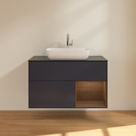 Тумба под раковину Villeroy & Boch Finion 100х50,1 см с подсветкой МДФ темно-синий матовый лак/стекло черное матовое G782GNHG