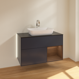 Тумба под раковину Villeroy & Boch Finion 100х50,1 см с подсветкой МДФ темно-синий матовый лак/стекло черное матовое G782GNHG