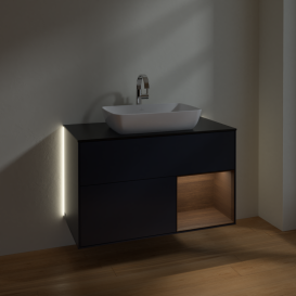 Тумба под раковину Villeroy & Boch Finion 100х50,1 см с подсветкой МДФ темно-синий матовый лак/стекло черное матовое G782GNHG