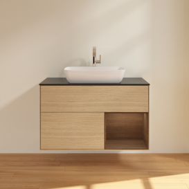 Тумба под раковину Villeroy & Boch Finion 100х50,1 см с подсветкой МДФ шпон дуба/стекло черное матовое G782GNPC