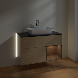 Тумба под раковину Villeroy & Boch Finion 100х50,1 см с подсветкой МДФ шпон дуба/стекло черное матовое G782GNPC