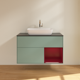 Тумба под раковину Villeroy & Boch Finion 100х50,1 см с подсветкой МДФ оливковый матовый лак/стекло черное  матовое G782HBGM