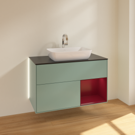 Тумба под раковину Villeroy & Boch Finion 100х50,1 см с подсветкой МДФ оливковый матовый лак/стекло черное  матовое G782HBGM