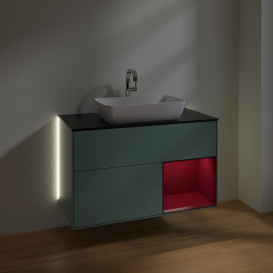 Тумба под раковину Villeroy & Boch Finion 100х50,1 см с подсветкой МДФ оливковый матовый лак/стекло черное  матовое G782HBGM