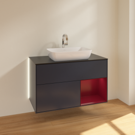 Тумба под раковину Villeroy & Boch Finion 100х50,1 см с подсветкой МДФ темно-синий матовый лак/стекло черное матовое G782HBHG