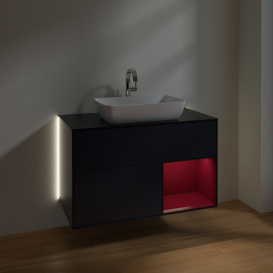 Тумба под раковину Villeroy & Boch Finion 100х50,1 см с подсветкой МДФ темно-синий матовый лак/стекло черное матовое G782HBHG