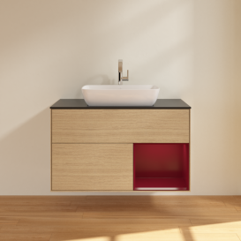 Тумба под раковину Villeroy & Boch Finion 100х50,1 см с подсветкой МДФ шпон дуба/стекло черное матовое G782HBPC