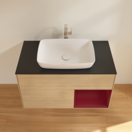 Тумба под раковину Villeroy & Boch Finion 100х50,1 см с подсветкой МДФ шпон дуба/стекло черное матовое G782HBPC