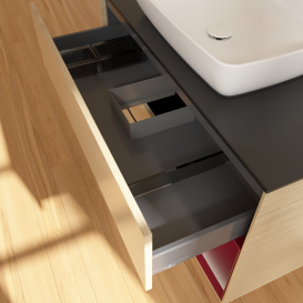 Тумба под раковину Villeroy & Boch Finion 100х50,1 см с подсветкой МДФ шпон дуба/стекло черное матовое G782HBPC