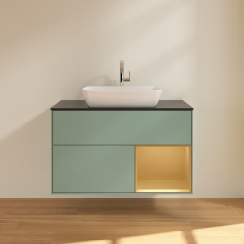 Тумба під раковину Villeroy & Boch Finion 100х50,1 см із підсвічуванням МДФ оливковий матовий лак/скло чорне матове G782HFGM