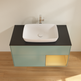 Тумба під раковину Villeroy & Boch Finion 100х50,1 см із підсвічуванням МДФ оливковий матовий лак/скло чорне матове G782HFGM