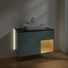 Тумба під раковину Villeroy & Boch Finion 100х50,1 см із підсвічуванням МДФ оливковий матовий лак/скло чорне матове G782HFGM